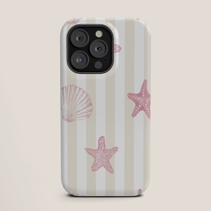 Blush Pink Seashell & Starfish on Beige and White iPhone Case Gallery Image 19