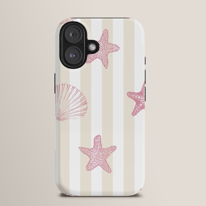Blush Pink Seashell & Starfish on Beige and White iPhone Case Gallery Image 13