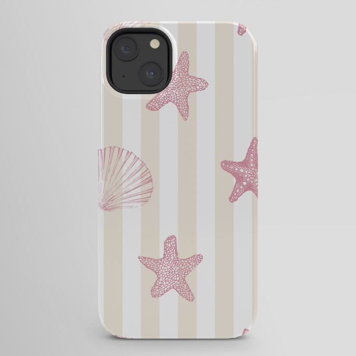 Blush Pink Seashell & Starfish on Beige and White iPhone Case Gallery Image 30