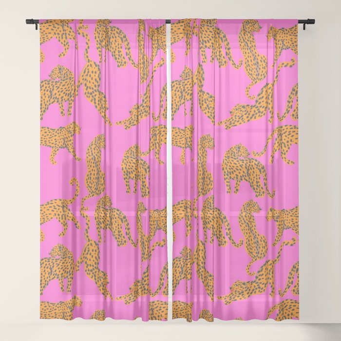 Abstract leopard with red lips illustration in fuchsia background Window Curtain Gallery Image 21