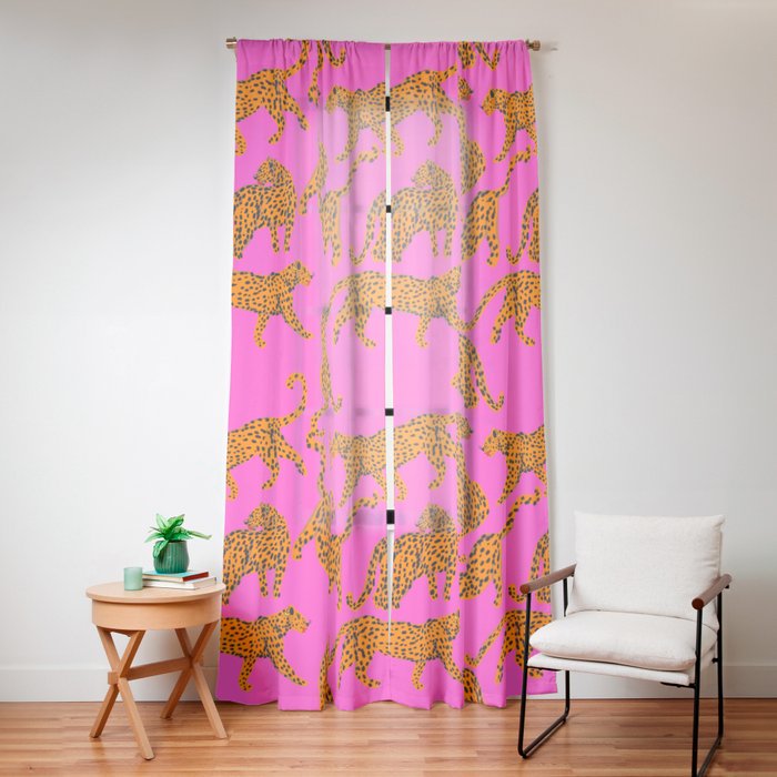 Abstract leopard with red lips illustration in fuchsia background Window Curtain Gallery Image 12