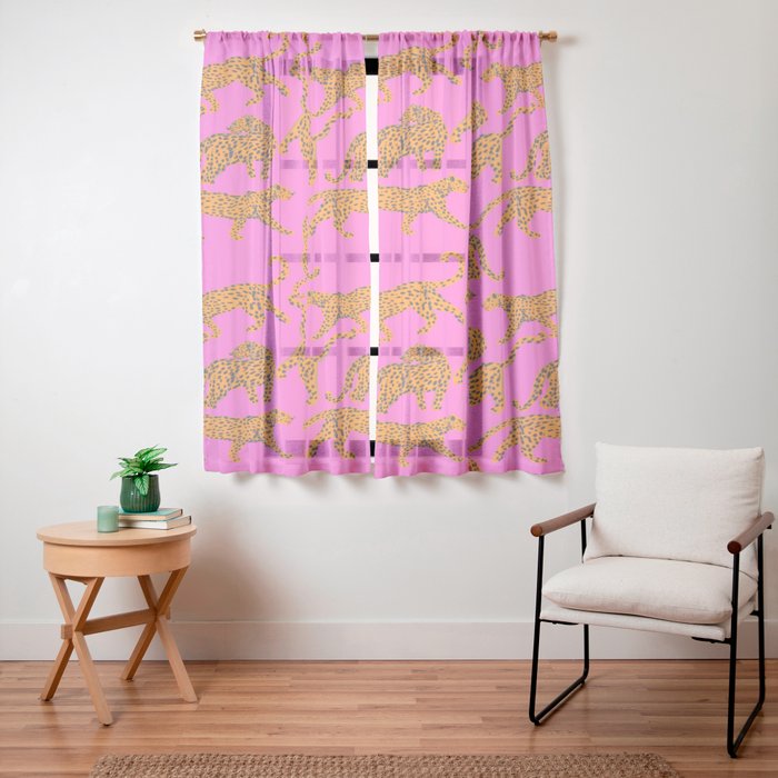 Abstract leopard with red lips illustration in fuchsia background Window Curtain Gallery Image 19