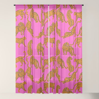 Abstract leopard with red lips illustration in fuchsia background Window Curtain Gallery Image 18