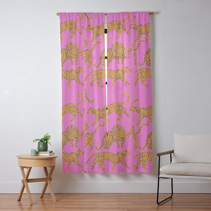 Abstract leopard with red lips illustration in fuchsia background Window Curtain Gallery Image 13