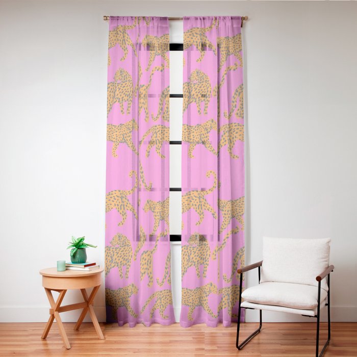 Abstract leopard with red lips illustration in fuchsia background Window Curtain Gallery Image 20