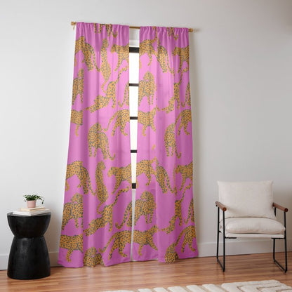 Abstract leopard with red lips illustration in fuchsia background Window Curtain Gallery Image 14