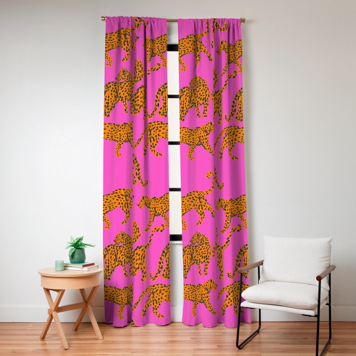 Abstract leopard with red lips illustration in fuchsia background Window Curtain Gallery Image 8