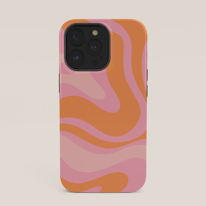 Modern Liquid Swirl Abstract Pattern Square in Retro Pink and Orange iPhone Case Gallery Image 35