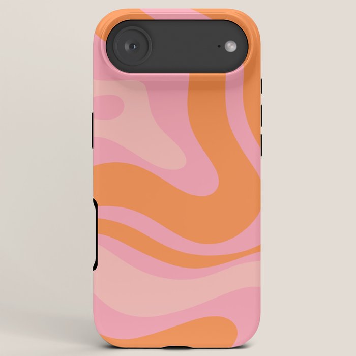 Modern Liquid Swirl Abstract Pattern Square in Retro Pink and Orange iPhone Case Gallery Image 6