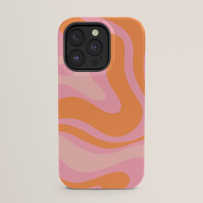 Modern Liquid Swirl Abstract Pattern Square in Retro Pink and Orange iPhone Case Gallery Image 31