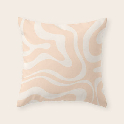 Retro Modern Liquid Swirl Abstract Pattern Square in Soft Pale Peach Throw Pillow Gallery Image 3