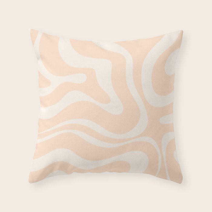 Retro Modern Liquid Swirl Abstract Pattern Square in Soft Pale Peach Throw Pillow Gallery Image 2