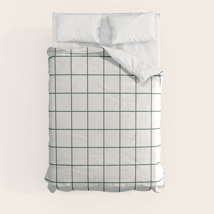 Grid Pattern White Forest Green Windowpane Graph Check Stripe Lines Minimalist Stripes Line Drawing Comforter Gallery Image 3