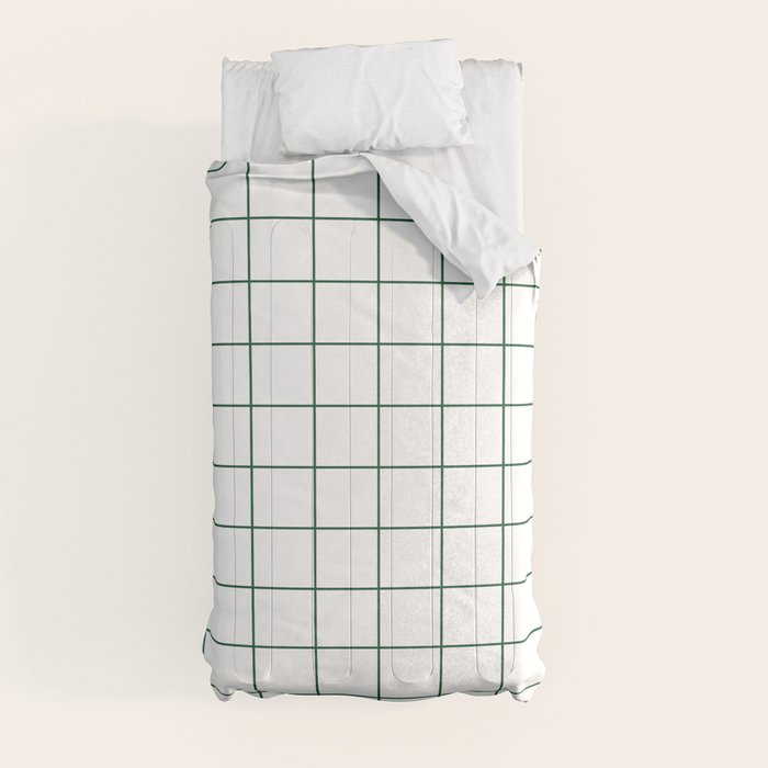 Grid Pattern White Forest Green Windowpane Graph Check Stripe Lines Minimalist Stripes Line Drawing Comforter Gallery Image 9