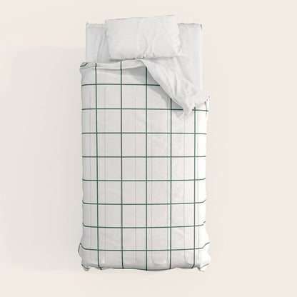 Grid Pattern White Forest Green Windowpane Graph Check Stripe Lines Minimalist Stripes Line Drawing Comforter Gallery Image 9