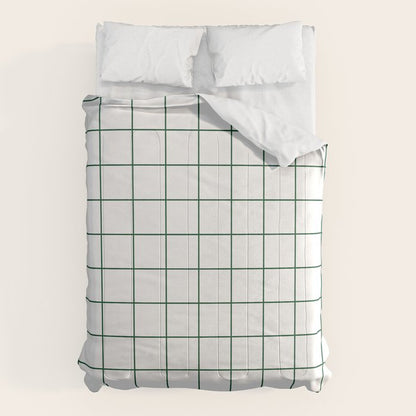 Grid Pattern White Forest Green Windowpane Graph Check Stripe Lines Minimalist Stripes Line Drawing Comforter Gallery Image 6