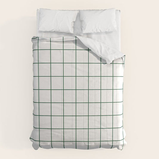 Grid Pattern White Forest Green Windowpane Graph Check Stripe Lines Minimalist Stripes Line Drawing Comforter Gallery Image 1