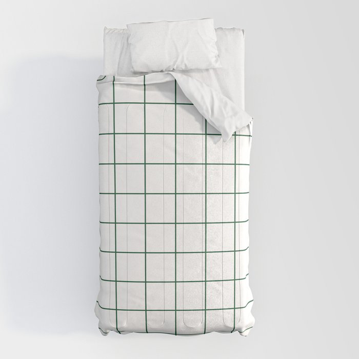 Grid Pattern White Forest Green Windowpane Graph Check Stripe Lines Minimalist Stripes Line Drawing Comforter Gallery Image 5