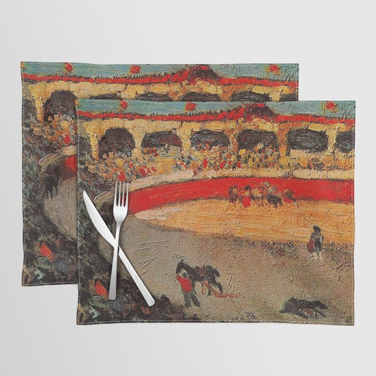 Pablo Picasso - La Corrida - Plaza de Toros Pamplona, Spain matador and bull landscape painting Placemat Gallery Image 2