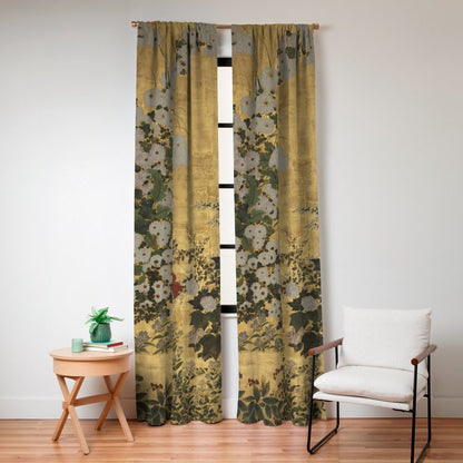 Red White Chrysanthemums Vintage Floral Japanese Gold Leaf Screen Window Curtain Gallery Image 8