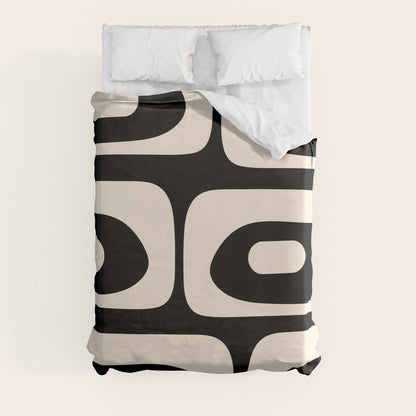 Mid Century Modern Piquet Abstract Pattern in Black and Almond Cream Duvet Cover Gallery Image 3
