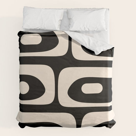 Mid Century Modern Piquet Abstract Pattern in Black and Almond Cream Duvet Cover Gallery Image 2