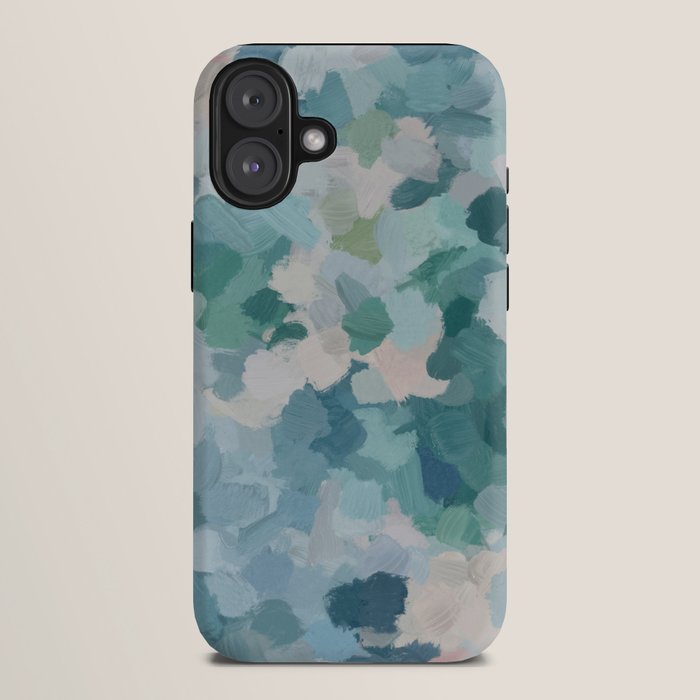Flowers in the Wind II - Mint Green Sky Blue Teal Blush Pink Abstract Nature Nature Painting Art iPhone Case Gallery Image 10