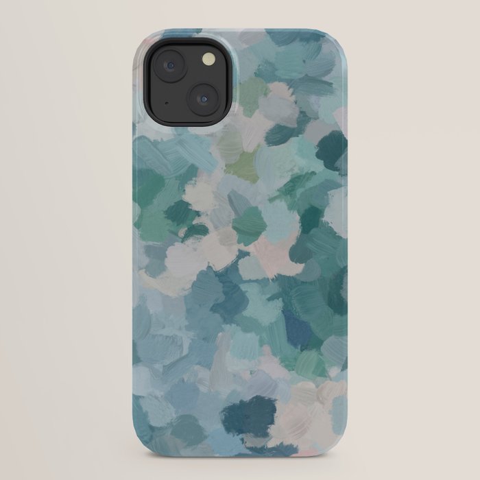 Flowers in the Wind II - Mint Green Sky Blue Teal Blush Pink Abstract Nature Nature Painting Art iPhone Case Gallery Image 22