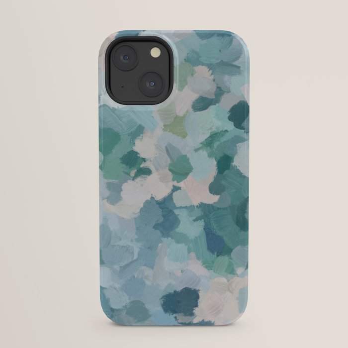 Flowers in the Wind II - Mint Green Sky Blue Teal Blush Pink Abstract Nature Nature Painting Art iPhone Case Gallery Image 29