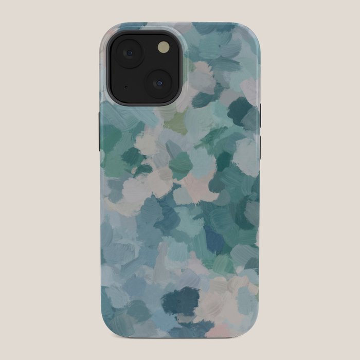 Flowers in the Wind II - Mint Green Sky Blue Teal Blush Pink Abstract Nature Nature Painting Art iPhone Case Gallery Image 34