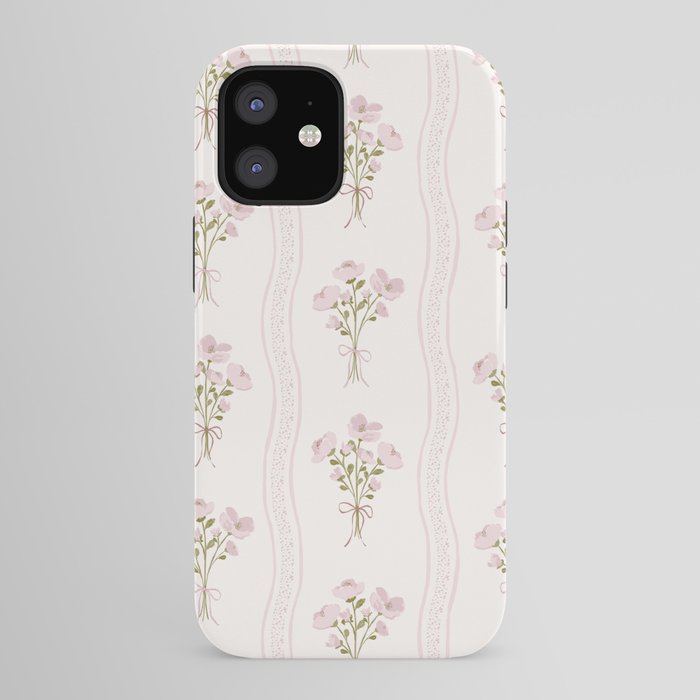Delicate floral bouquets with vertical stripes - Pink and moss green pattern iPhone Case Gallery Image 41