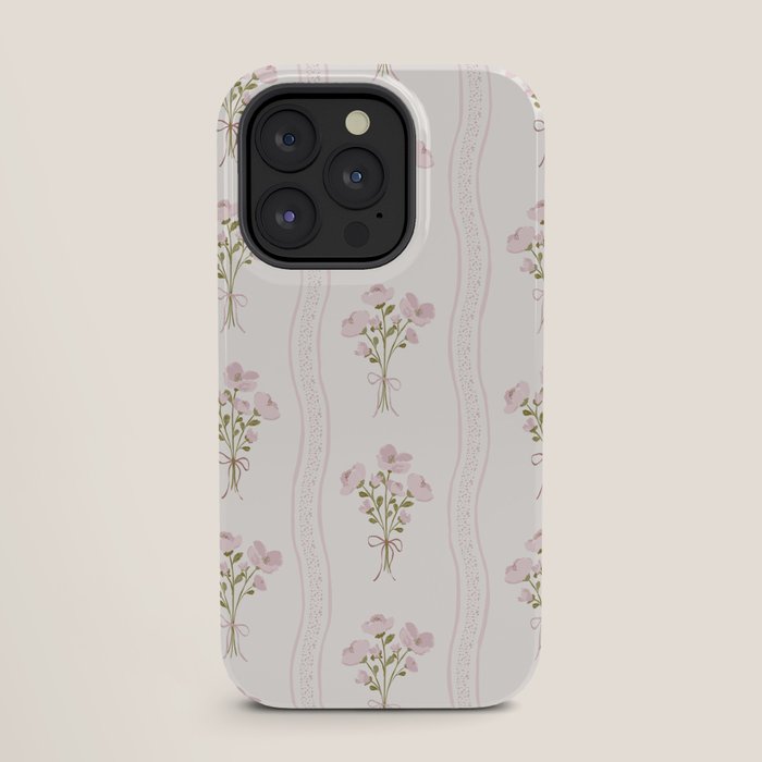 Delicate floral bouquets with vertical stripes - Pink and moss green pattern iPhone Case Gallery Image 27