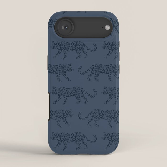 Leopard Parade - Dark Navy on Denim Blue iPhone Case Gallery Image 2