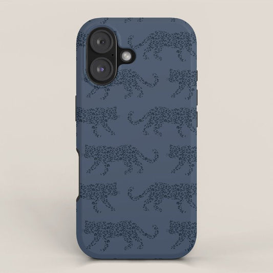 Leopard Parade - Dark Navy on Denim Blue iPhone Case Gallery Image 1