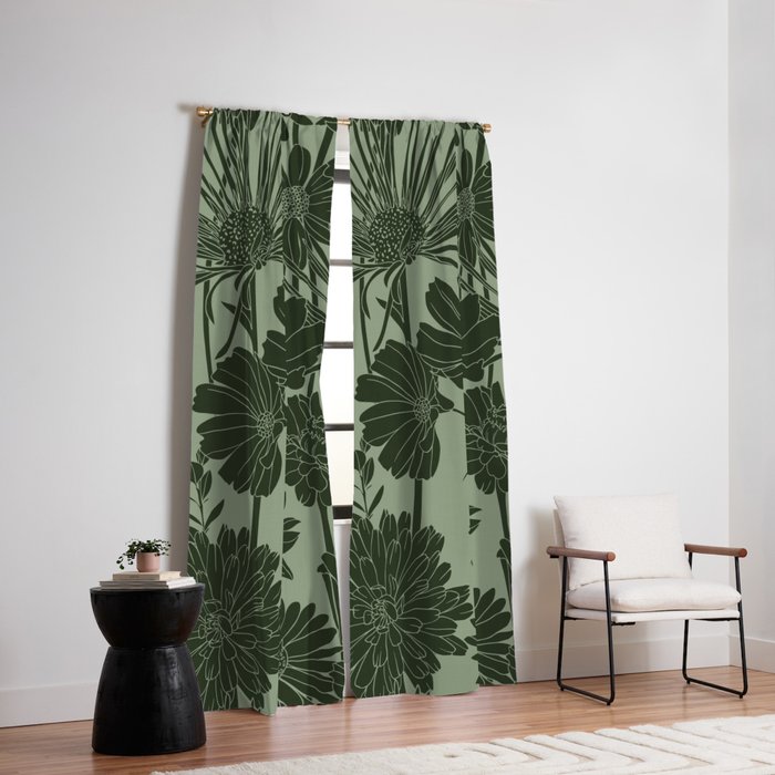 Floral Prints, Dark Green, Colour Prints Window Curtain Gallery Image 6