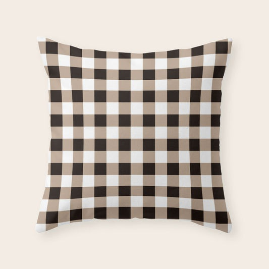 Gingham Large Tan Black White Throw Pillow Gallery Image 2