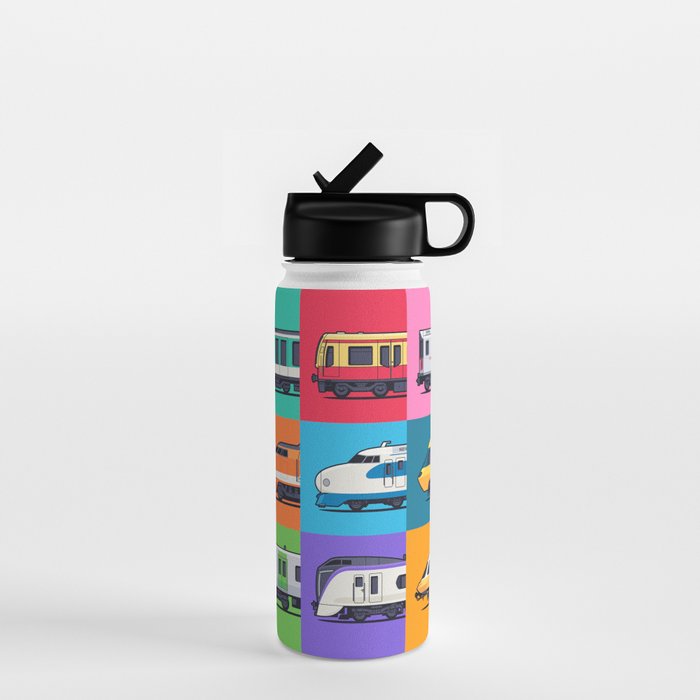 World Trains Grid Pattern Water Bottle Gallery Image 1