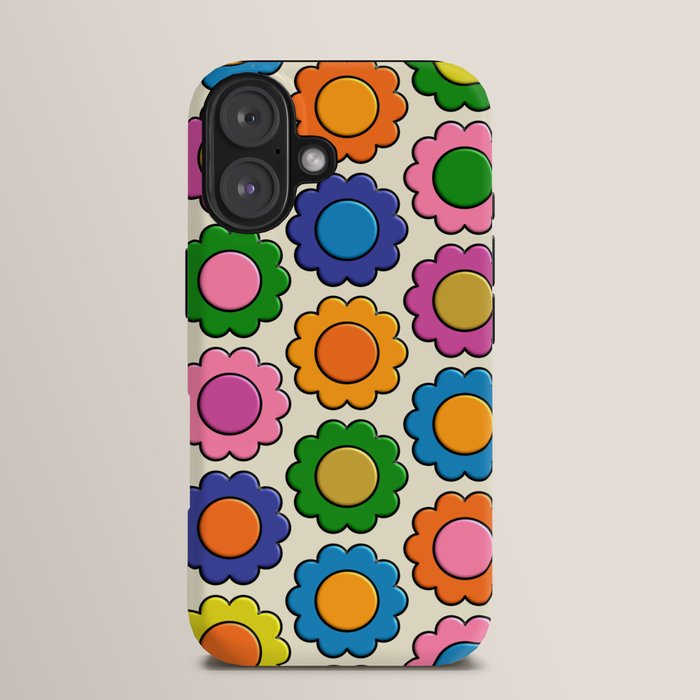 Colorful Flowers Happy Retro Plastic-Look Pattern iPhone Case Gallery Image 13