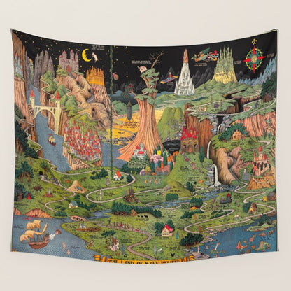 The land of make believe. Published by Jaro Hess 1930 Cornucopia of Fairy Tales Detailed Labeled Map Fun Magical Fantasy Art Wall Tapestry Gallery Image 1