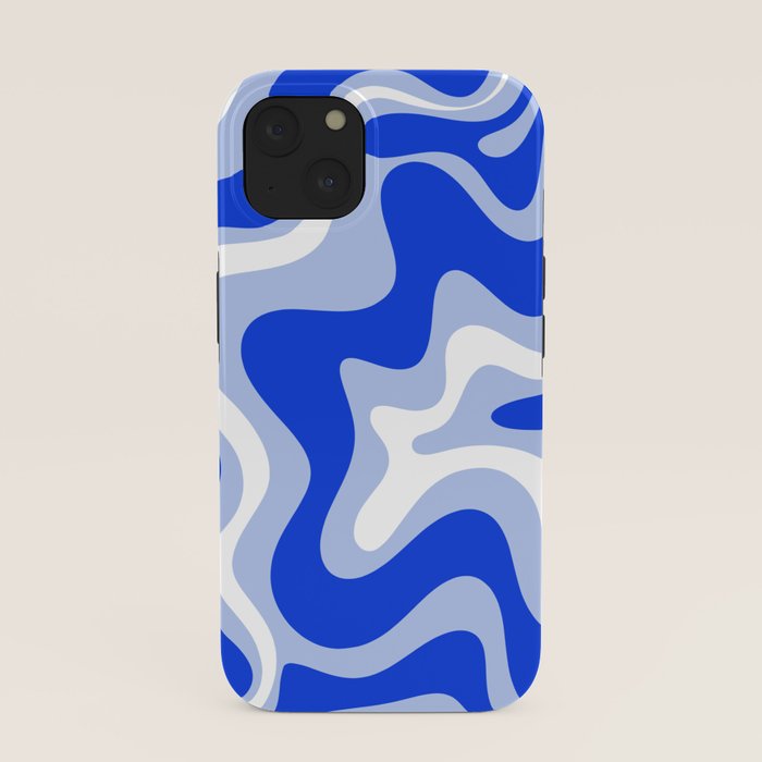 Retro Liquid Swirl Abstract Pattern Royal Blue, Light Blue, and White iPhone Case Gallery Image 37