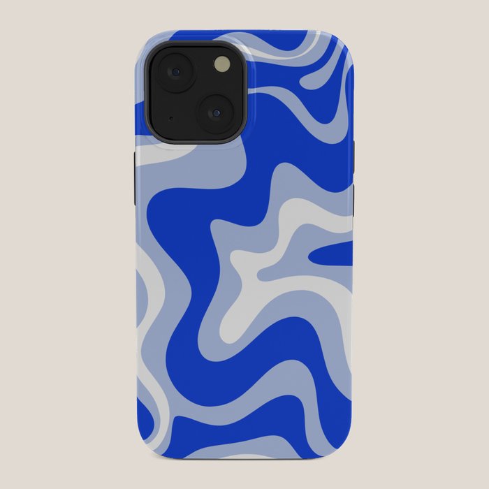 Retro Liquid Swirl Abstract Pattern Royal Blue, Light Blue, and White iPhone Case Gallery Image 34