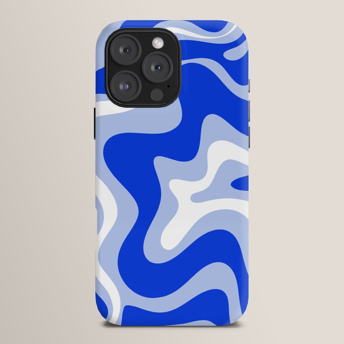 Retro Liquid Swirl Abstract Pattern Royal Blue, Light Blue, and White iPhone Case Gallery Image 16