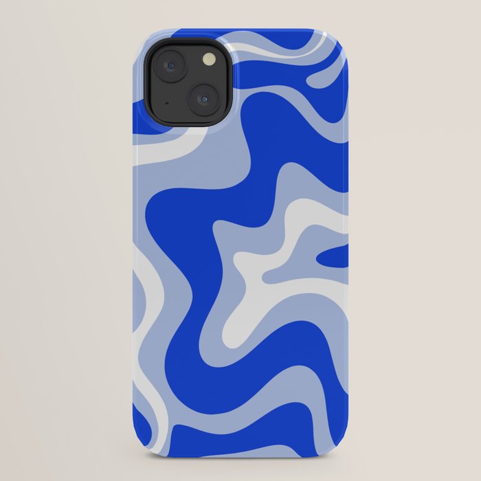Retro Liquid Swirl Abstract Pattern Royal Blue, Light Blue, and White iPhone Case Gallery Image 22