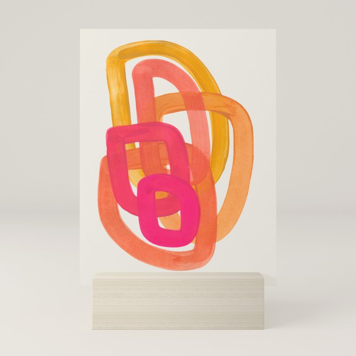 Funky Retro 70's Style Pattern Orange Pink Greindent Striped Circles Mid Century Colorful Pop Art Mini Art Print Gallery Image 5
