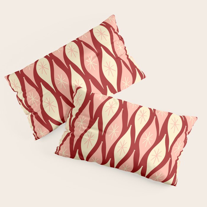 Mid Century Modern Atomic Christmas Ornaments Blush Pink and Maroon Pattern Pillow Sham Gallery Image 2