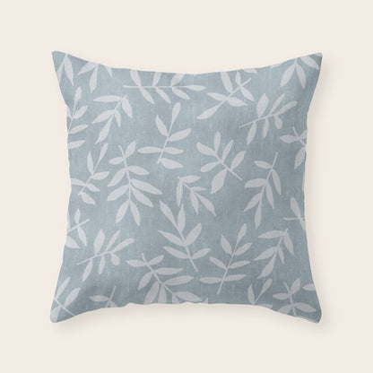 Simple Scandinavian Ditsy Leaf Pattern Blue Grey Throw Pillow Gallery Image 5