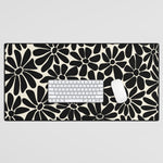 Black and White Retro Floral Art Print Desk Mat Gallery Image 1