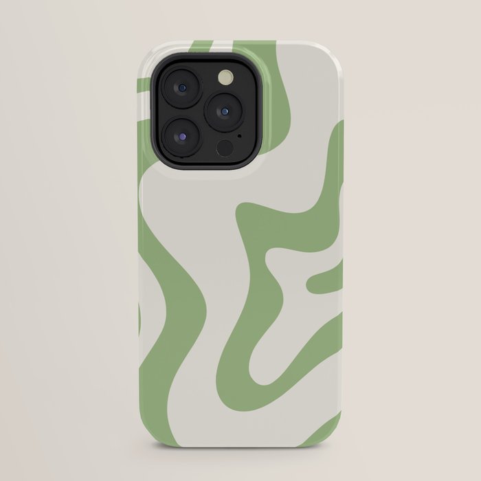 Retro Liquid Swirl Abstract Pattern Square in Light Sage Green and Cream iPhone Case Gallery Image 23