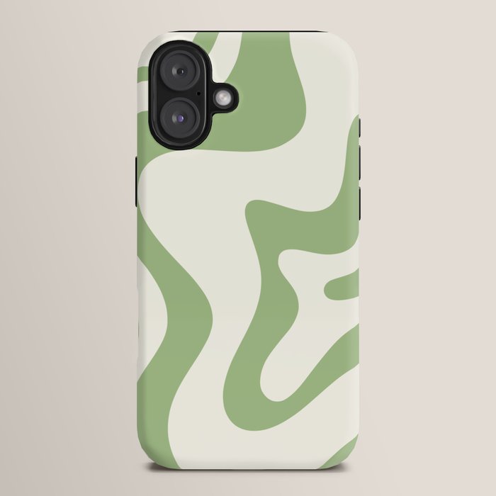 Retro Liquid Swirl Abstract Pattern Square in Light Sage Green and Cream iPhone Case Gallery Image 14