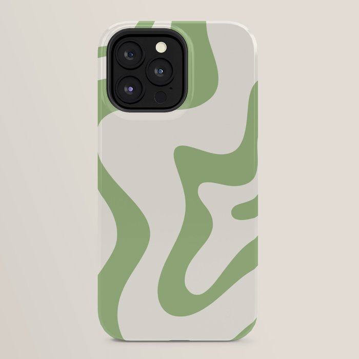 Retro Liquid Swirl Abstract Pattern Square in Light Sage Green and Cream iPhone Case Gallery Image 24